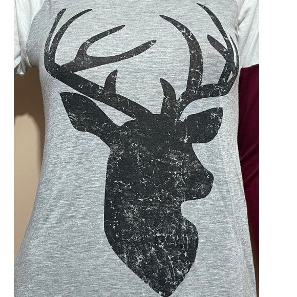 Pink Foot Deer Graphic Tee Small- Gray Maroon Black- Long Sleeve Cozy‎ Fashion - Picture 3 of 9